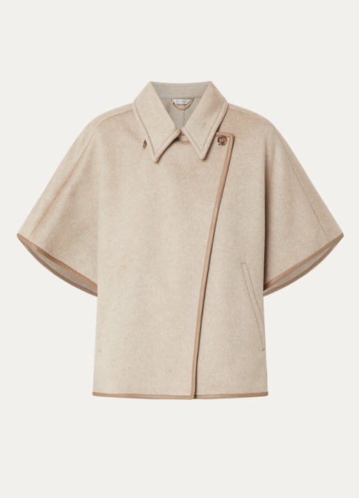 Max Mara Agentile poncho van kasjmier - voorkant beige