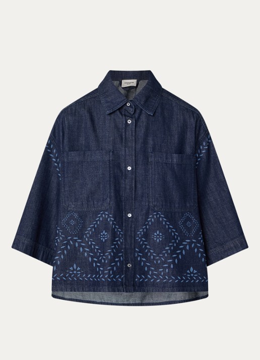 Max Mara Alare blouse van denim met print - voorkant 2 indigo