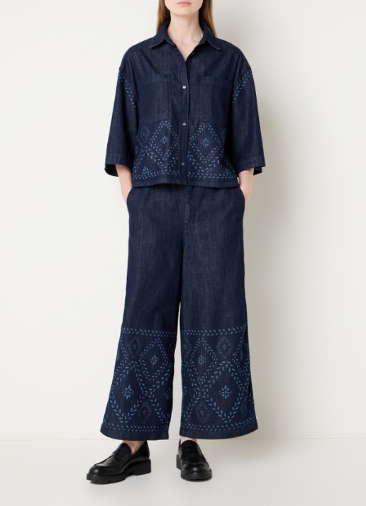 Max Mara Alare blouse van denim met print - voorkant 3 indigo