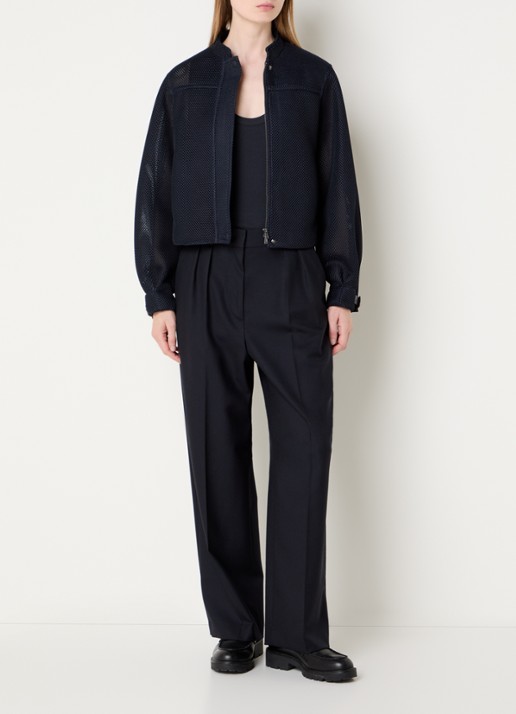 Max Mara Alcamo jack van mesh met steekzakken - voorkant 4 donkerblauw