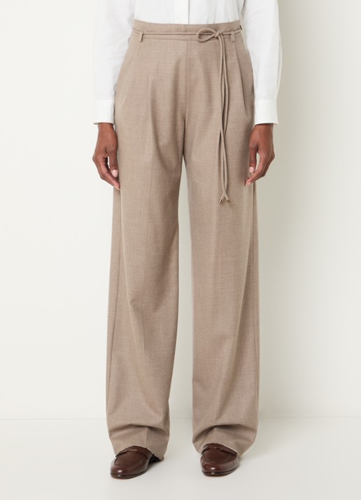 Max Mara Alibi high waist straight fit pantalon van kasjmier met strikceintuur