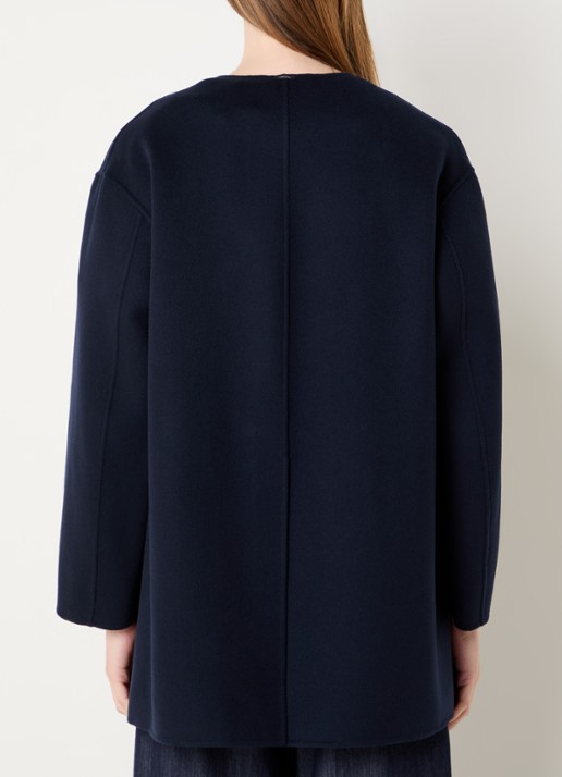 Max Mara Alicia mantel van scheerwol met steekzakken en sjaalkraag - achterkant 4 donkerblauw