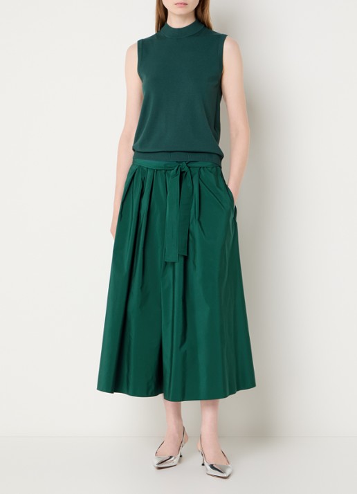 Max Mara Alpaca maxi A-lijn rok met steekzakken en strikceintuur - voorkant 4 groen
