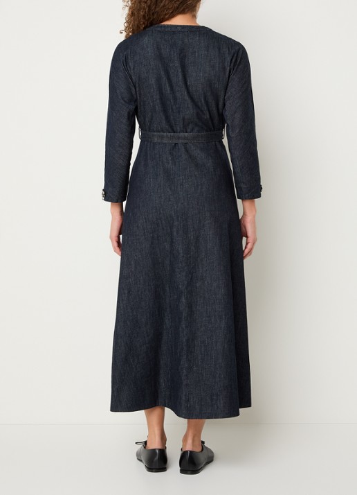 Max Mara Ambra midi A-lijn denim blousejurk met kralendecoratie - achterkant 2 donkerblauw