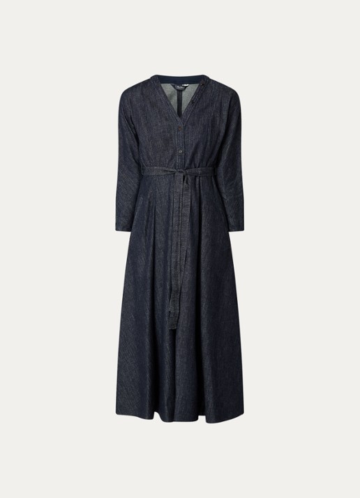 Max Mara Ambra midi A-lijn denim blousejurk met kralendecoratie - voorkant 3 donkerblauw