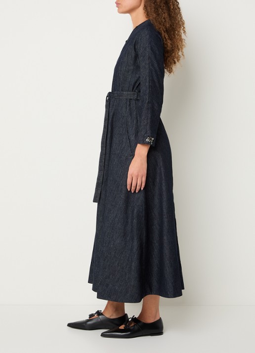 Max Mara Ambra midi A-lijn denim blousejurk met kralendecoratie - voorkant 4 donkerblauw