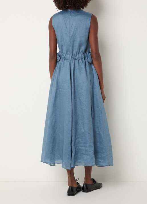 Max Mara Aquile midi jurk met strikdetail  - achterkant staalblauw