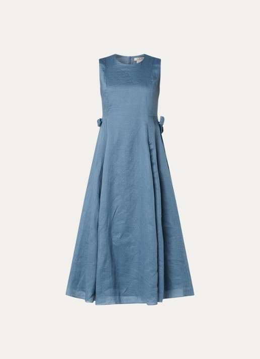 Max Mara Aquile midi jurk met strikdetail  - voorkant 3 staalblauw