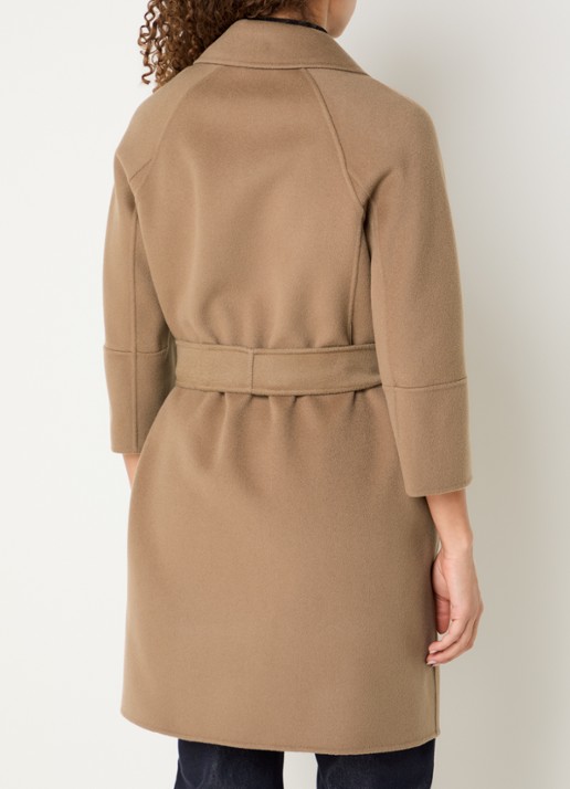 Max Mara Arona mantel van scheerwol met steekzakken en strikceintuur - achterkant 3 camel