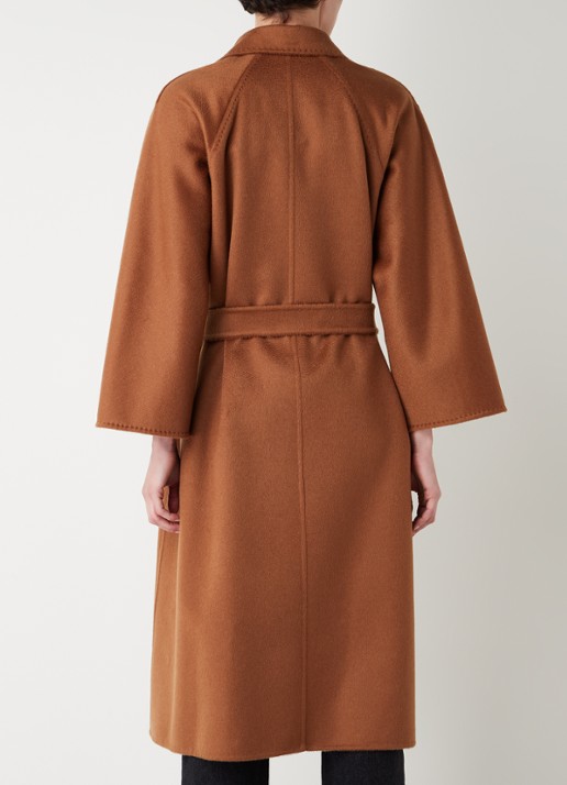 Max Mara Arona mantel van scheerwol met strikceintuur - achterkant bruin