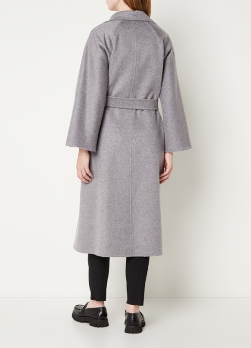 Max Mara Arona mantel van scheerwol met strikceintuur - achterkant lichtgrijs
