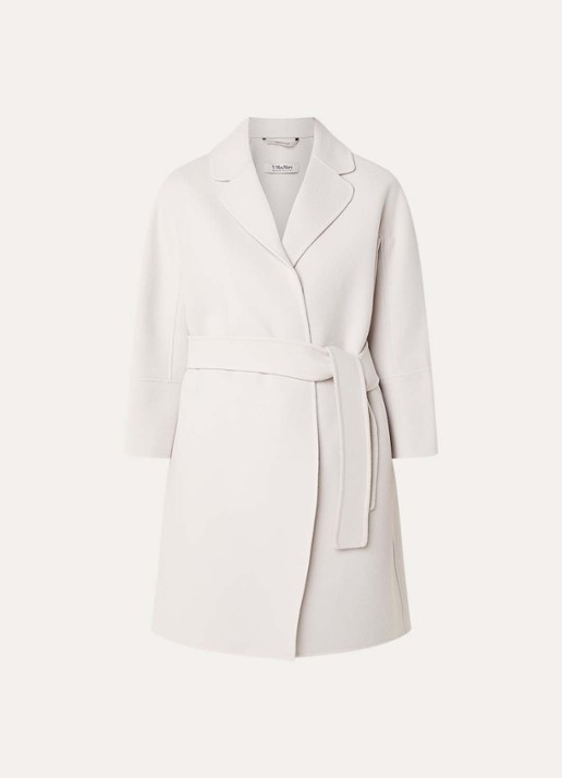 Max Mara Arona mantel van wol met strikceintuur - voorkant 3 ivoor