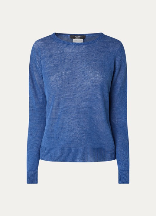 Max Mara Atzeco grofgebreide top van linnen - voorkant 3 blauw
