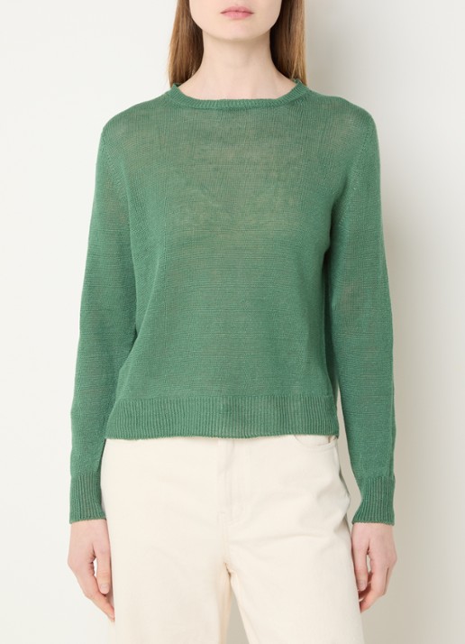 Max Mara Atzeco grofgebreide top van linnen - detail 2 groen
