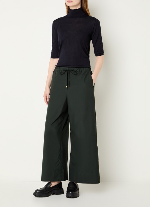 Max Mara Aureo high waist wide fit broek met strikceintuur - voorkant 2 groen