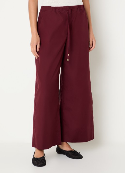 Max Mara Aureo high waist wide fit broek met strikceintuur - detail bordeauxrood