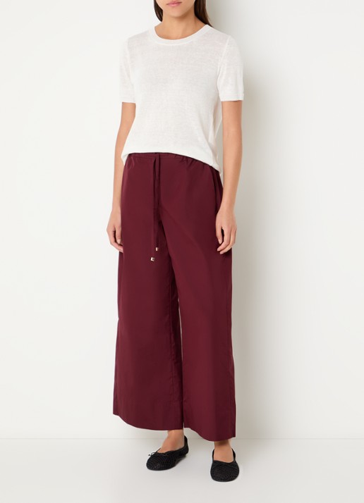 Max Mara Aureo high waist wide fit broek met strikceintuur - voorkant 4 bordeauxrood