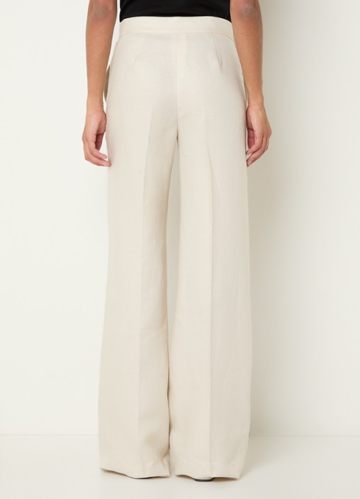 Max Mara Badesse high waist wide fit pantalon van linnen met steekzakken - achterkant 2 creme