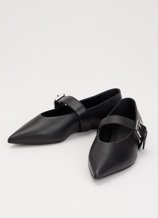 Max Mara Ballerina van kalfsleer met gespdetail - detail zwart
