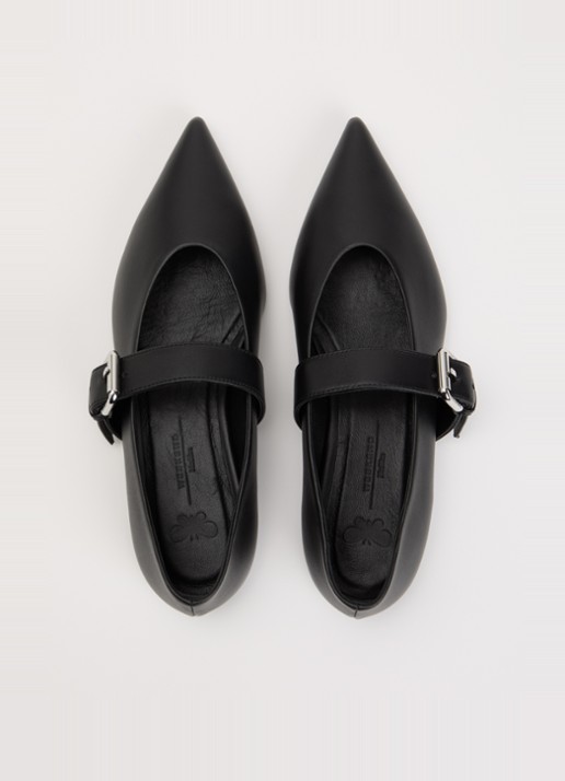 Max Mara Ballerina van kalfsleer met gespdetail - detail 2 zwart