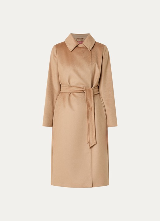 Max Mara Bcollag mantel van scheerwol met strikceintuur - voorkant 2 camel
