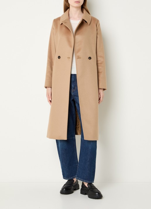 Max Mara Bcollag mantel van scheerwol met strikceintuur - voorkant 3 camel