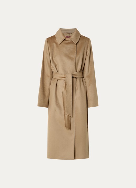 Max Mara Bcollag mantel van scheerwol met strikceintuur - voorkant 3 beige