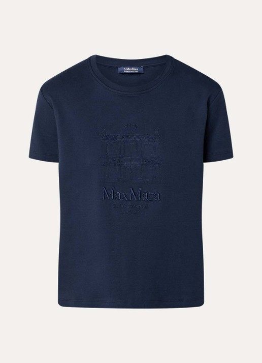 Max Mara Bella T-shirt met logoprint - voorkant 2 donkerblauw