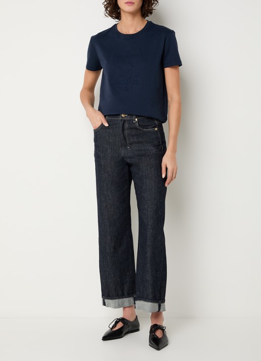 Max Mara Bella T-shirt met logoprint - voorkant 3 donkerblauw