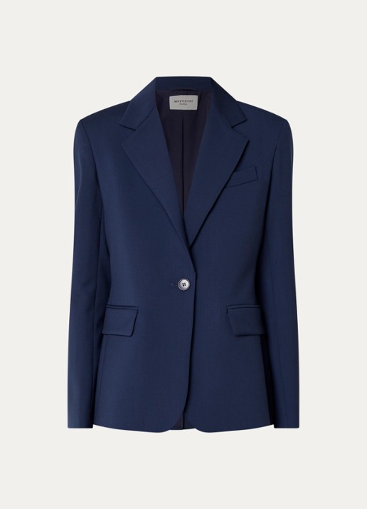 Max Mara Blazer in wolblend met klepakken - voorkant donkerblauw
