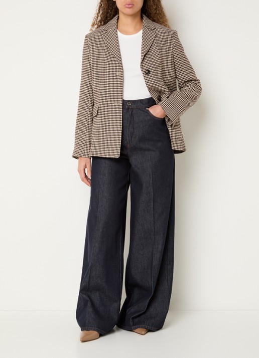 Max Mara Blazer met ruitdessin en schoudervulling - voorkant 4 beige