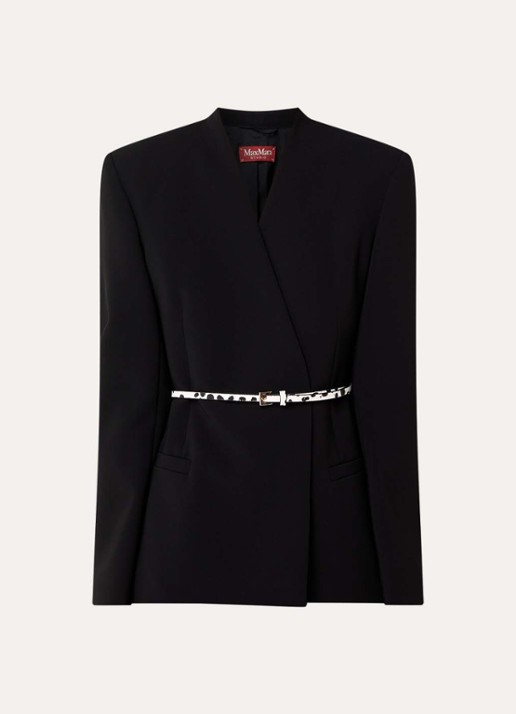 Max Mara Blazer met schoudervulling en ceintuur - voorkant 2 zwart