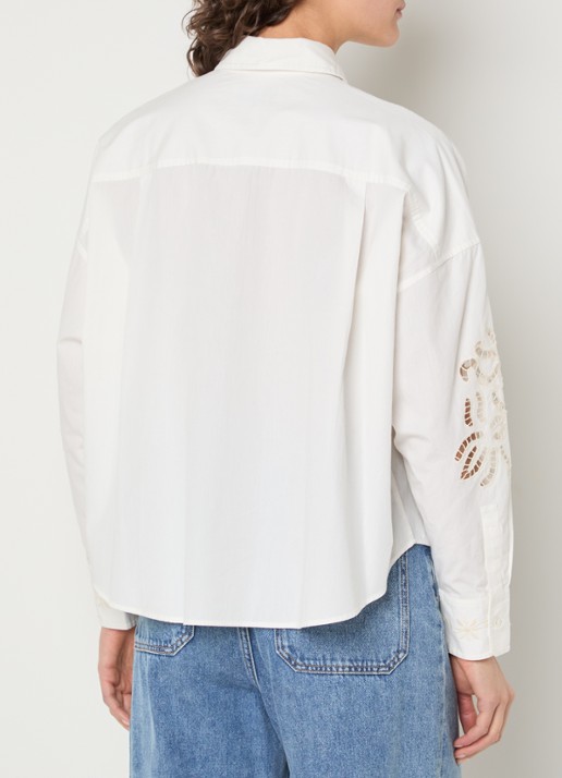 Max Mara Blouse met borduring en opengewerkt detail - achterkant wit