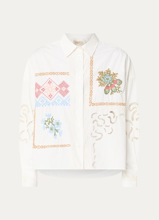 Max Mara Blouse met borduring en opengewerkt detail - voorkant 3 wit