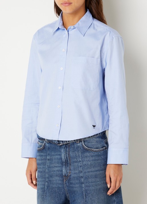 Max Mara Blouse met borstzak - detail 4 lichtblauw