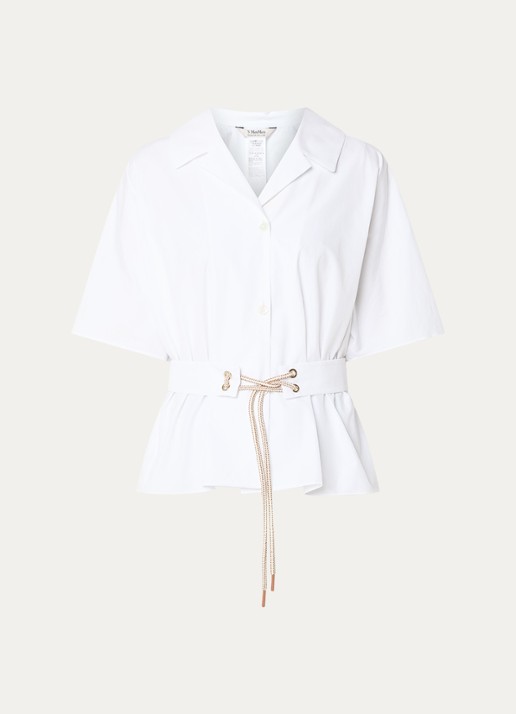 Max Mara Blouse met ceintuur en vleermuismouwen - voorkant 2 wit