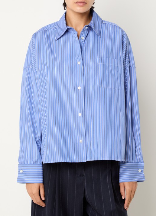 Max Mara Blouse met streepprint - detail 2 kobaltblauw