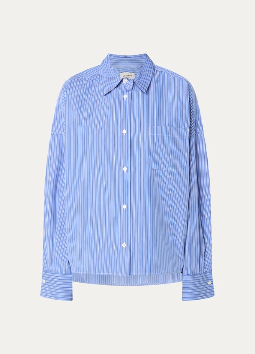 Max Mara Blouse met streepprint - voorkant 3 kobaltblauw