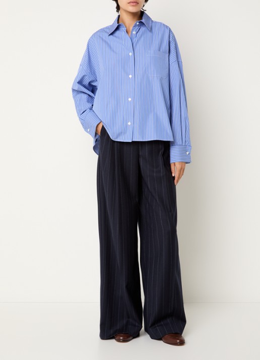 Max Mara Blouse met streepprint - voorkant 4 kobaltblauw