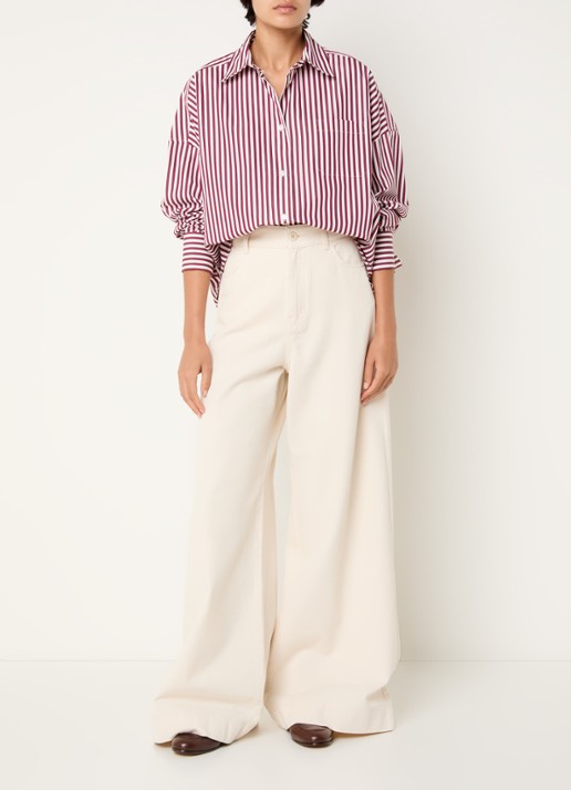 Max Mara Blouse met streepprint - voorkant 3 bordeauxrood