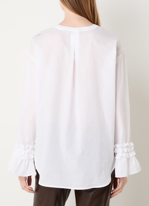 Max Mara Blouse met V-hals en trompetmouw - achterkant wit