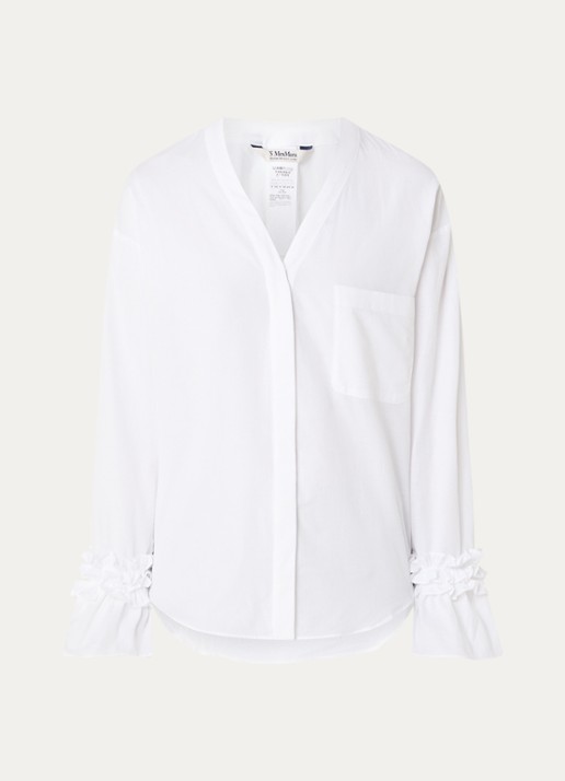Max Mara Blouse met V-hals en trompetmouw - voorkant 3 wit