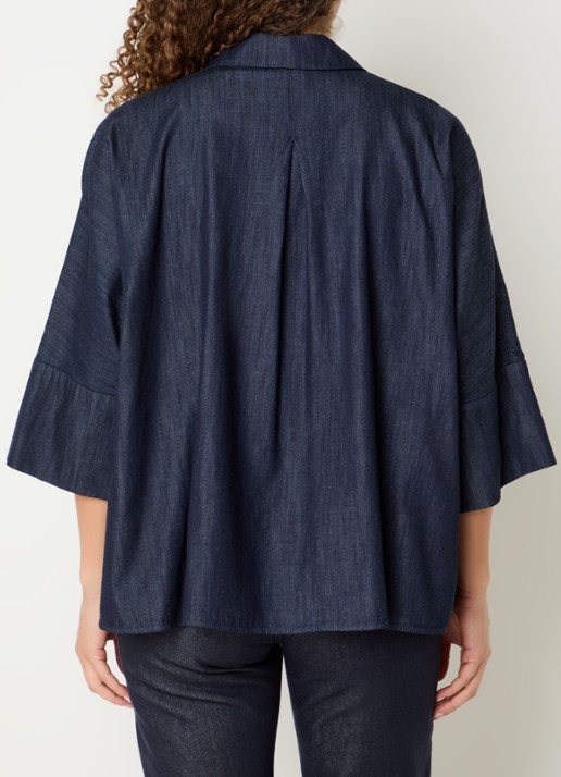 Max Mara Blouse van denim met borstzak - achterkant indigo