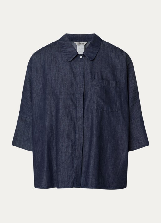 Max Mara Blouse van denim met borstzak - voorkant 3 indigo