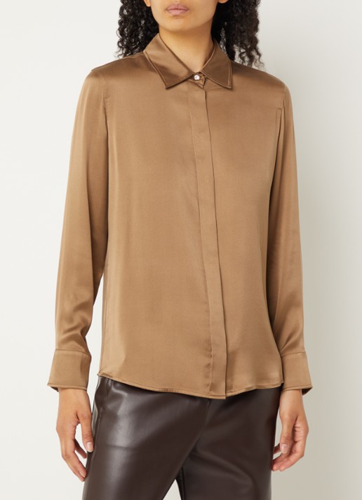 Max Mara Blouse van satijn - detail bruin