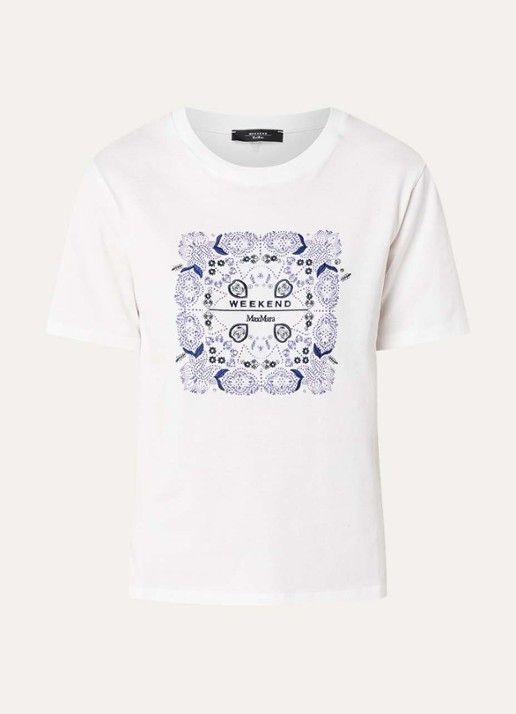 Max Mara Blusa T-shirt met logoborduring - voorkant 2 wit