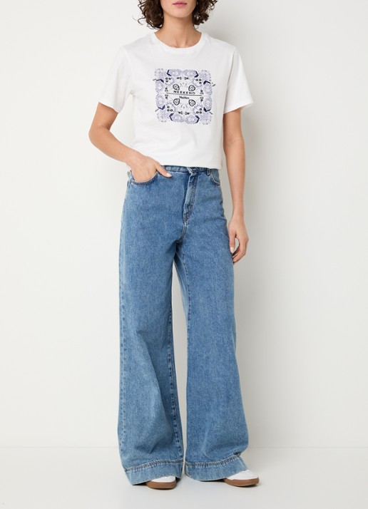Max Mara Blusa T-shirt met logoborduring - voorkant 3 wit