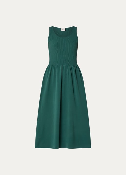 Max Mara Calibri midi jurk met ribstructuur - voorkant groen