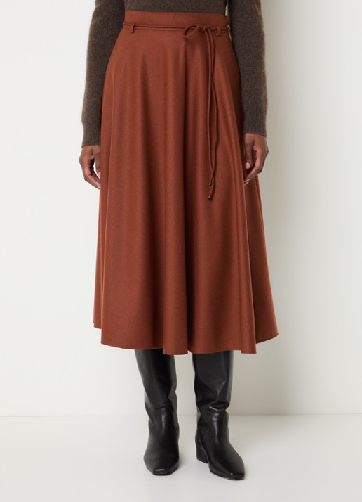 Max Mara Califfo midi plooirok van kasjmier met strikceintuur