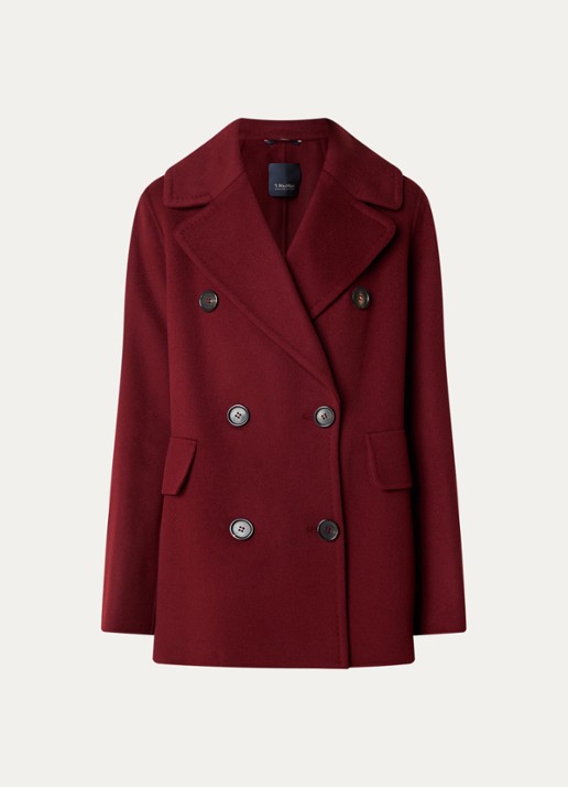 Max Mara Camilla double-breasted mantel van scheerwol - voorkant bordeauxrood